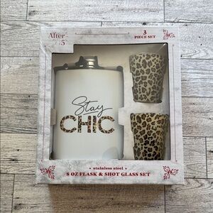 Leopard Print Flask and Shot Glass Set New in Box